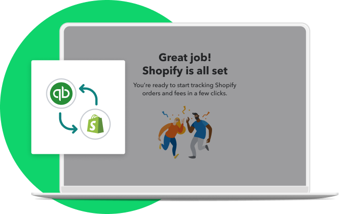 Illustration of QuickBooks and Shopify connection.